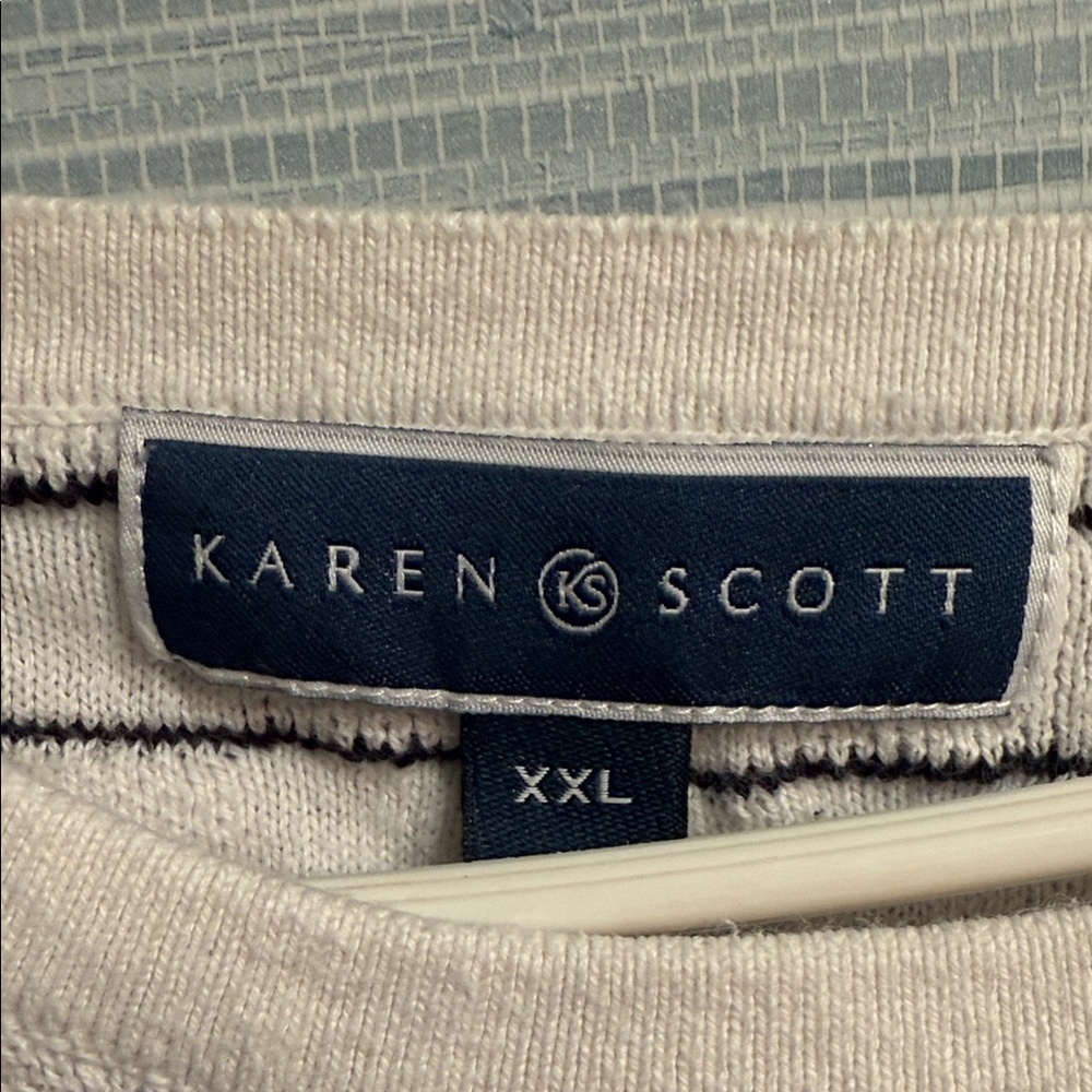 Karen Scott Cream and Black Striped Crewneck Sweater - Picture 2 of 4